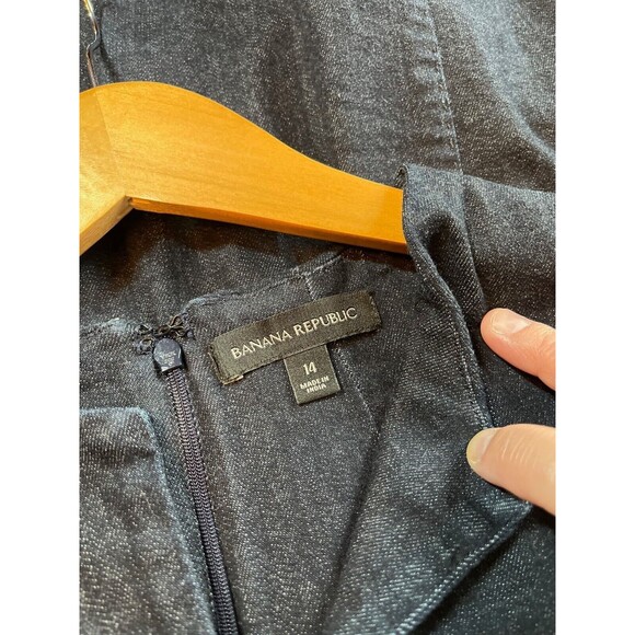 Banana Republic Denim Dress Midi Sleeveless Sheath Dark Wash Split V Neck 14 - Picture 3 of 14